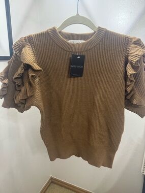 Impressions Ruffle-Sleeve Knit Top in Camel Brown